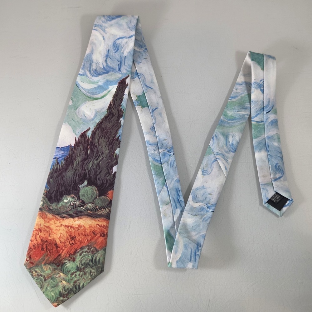 2012 Ralph Marlin Mens Art Tie Van Gogh Wheat Field With Cypress Polyester